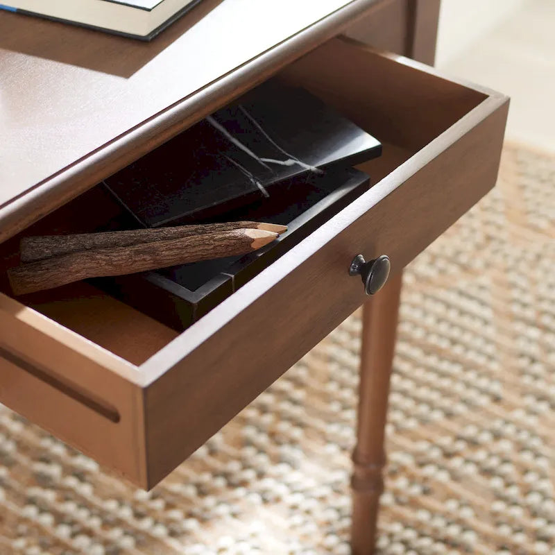 Bureau classique 1 tiroir avec pieds tournés et plateau marron foncé