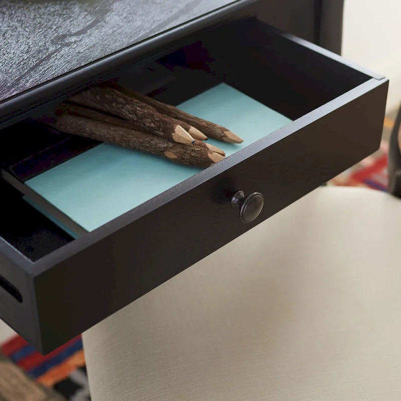 Bureau classique 1 tiroir avec pieds tournés et plateau marron foncé