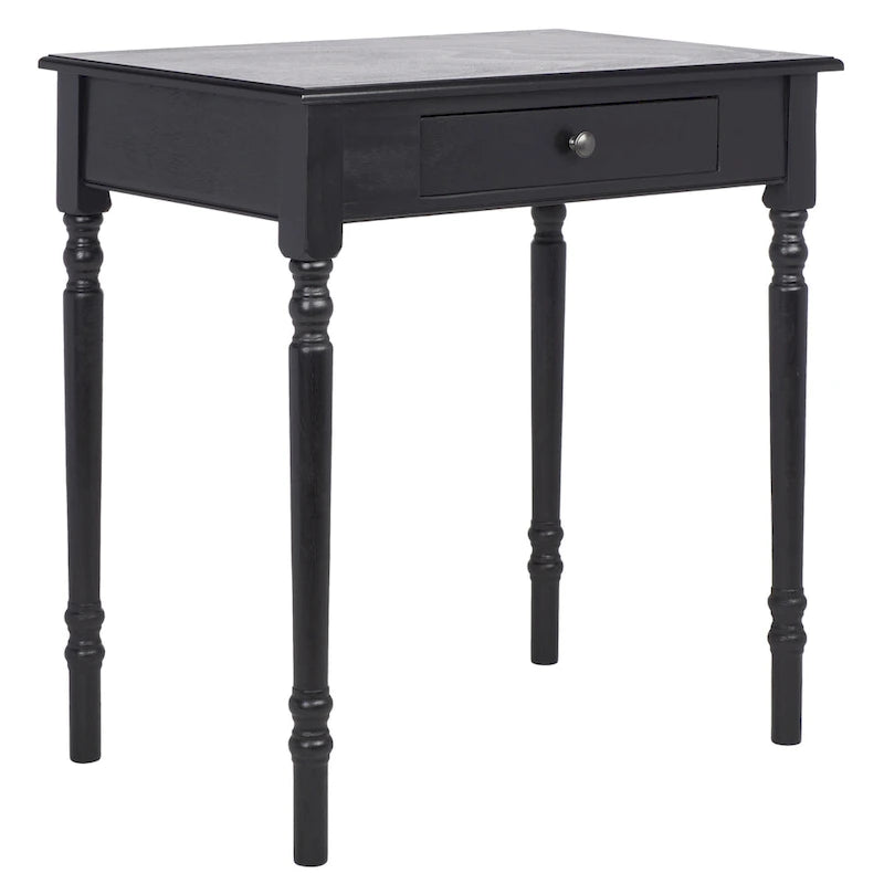 Bureau classique 1 tiroir avec pieds tournés et plateau marron foncé