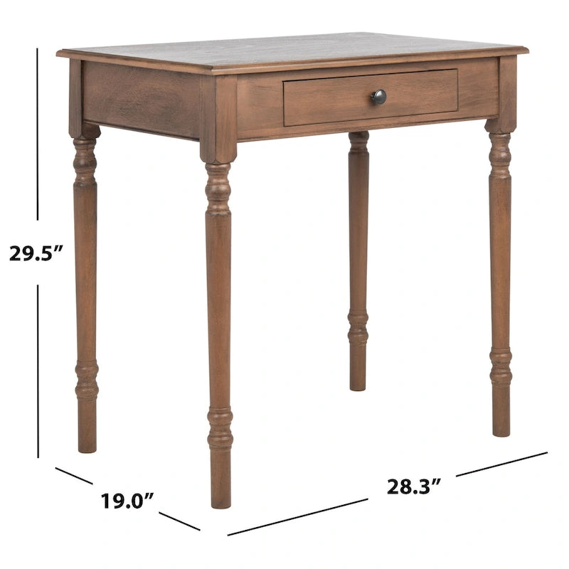 Bureau classique 1 tiroir avec pieds tournés et plateau marron foncé