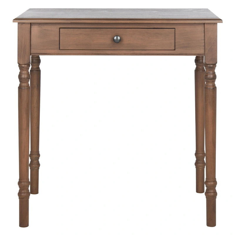 Bureau classique 1 tiroir avec pieds tournés et plateau marron foncé