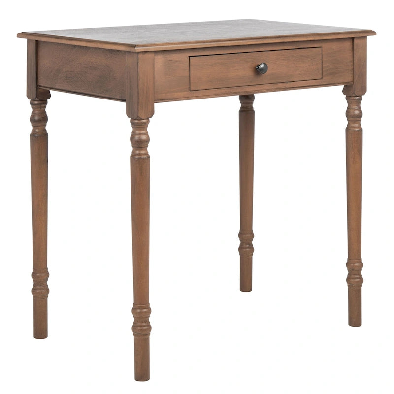 Bureau classique 1 tiroir avec pieds tournés et plateau marron foncé