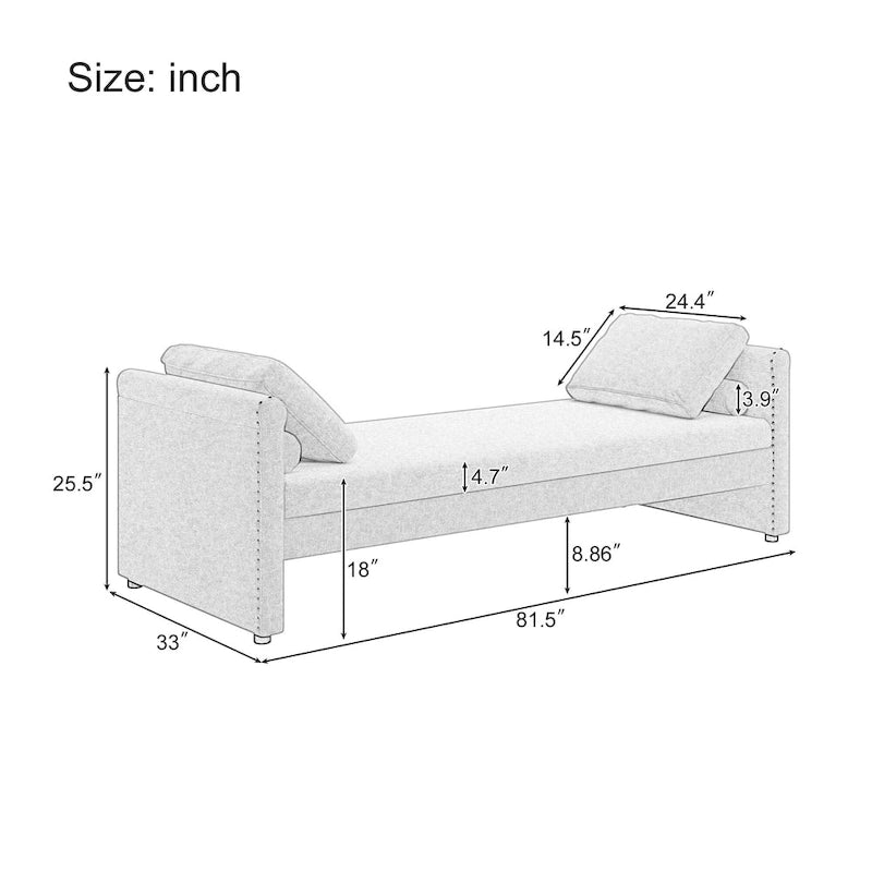 Bain de soleil capitonné avec 2 tiroirs de rangement et oreillers, en tissu de lin