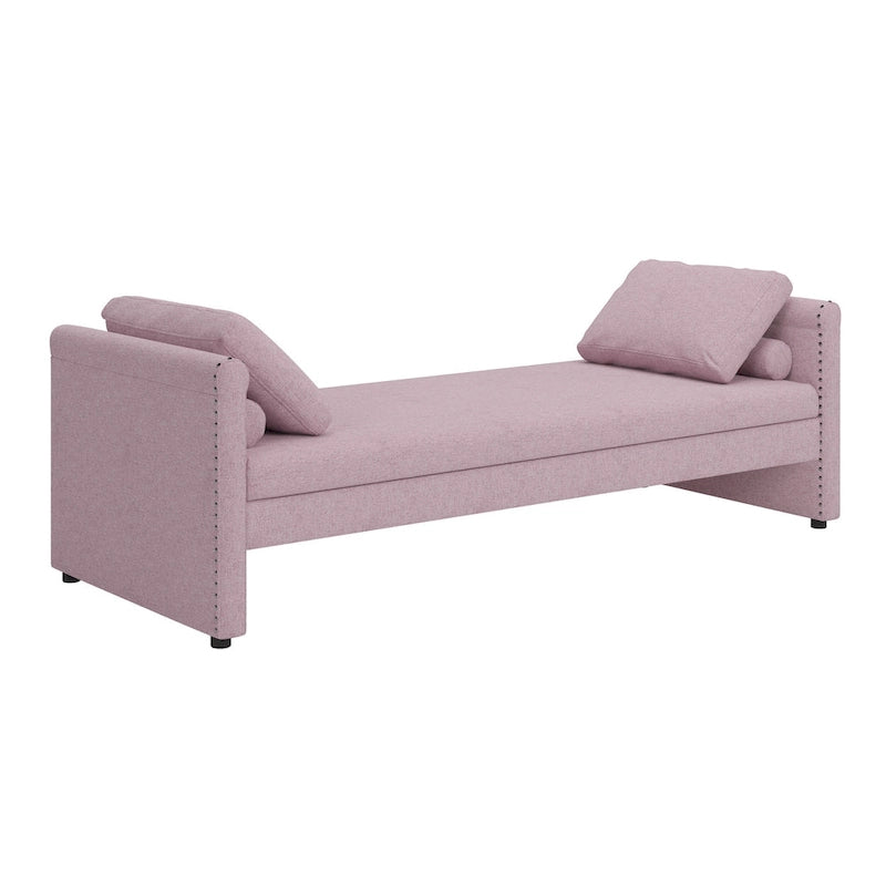 Bain de soleil capitonné avec 2 tiroirs de rangement et oreillers, en tissu de lin