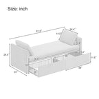 Bain de soleil capitonné avec 2 tiroirs de rangement et oreillers, en tissu de lin