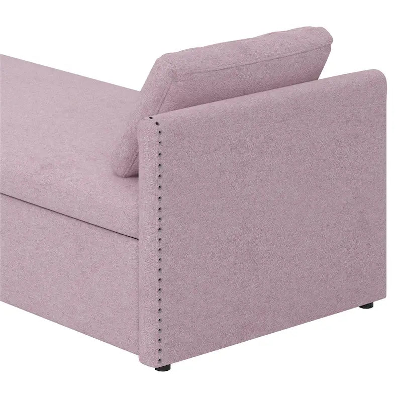 Bain de soleil capitonné avec 2 tiroirs de rangement et oreillers, en tissu de lin