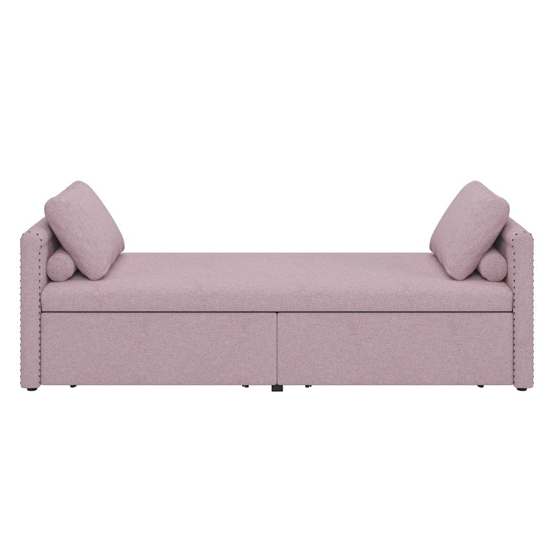 Bain de soleil capitonné avec 2 tiroirs de rangement et oreillers, en tissu de lin