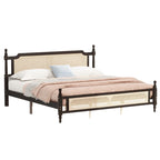 Lit plateforme King avec tête de lit en rotin et rangement sous le lit