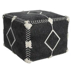 Pouf ottoman géométrique 18" en coton noir pour le salon (siège et repose-pieds)