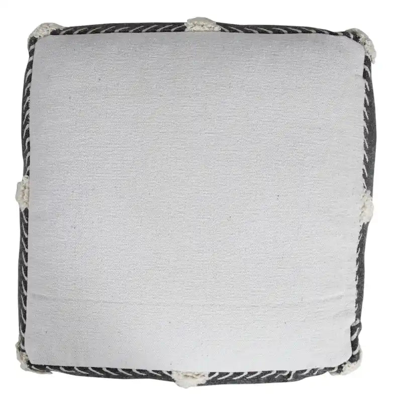 Pouf ottoman géométrique 18" en coton noir pour le salon (siège et repose-pieds)