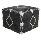 Pouf ottoman géométrique 18" en coton noir pour le salon (siège et repose-pieds)