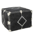 Pouf ottoman géométrique 18" en coton noir pour le salon (siège et repose-pieds)