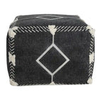Pouf ottoman géométrique 18" en coton noir pour le salon (siège et repose-pieds)