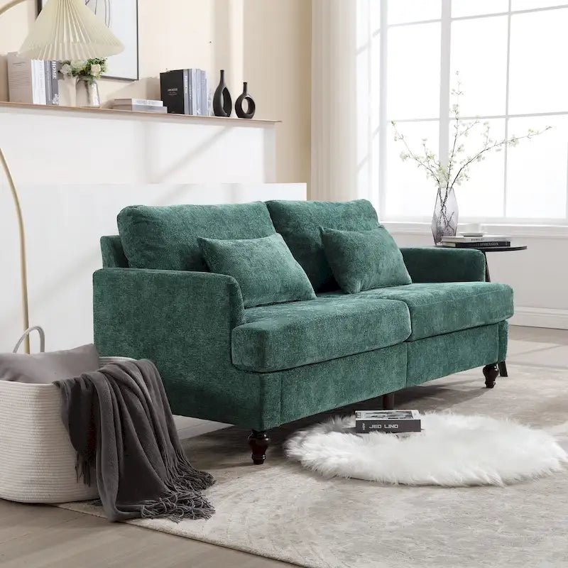 Causeuse moderne en tissu chenille, Canapé causeuse rembourré 2 places