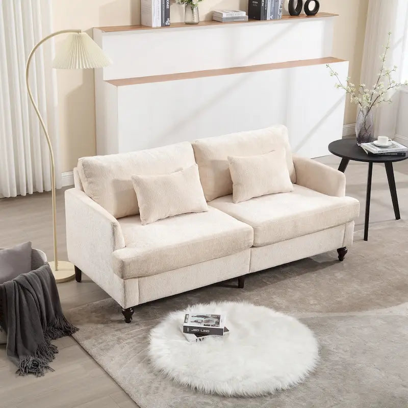 Causeuse moderne en tissu chenille, Canapé causeuse rembourré 2 places