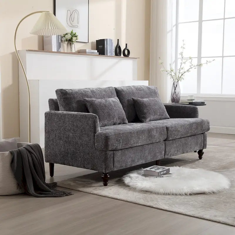 Causeuse moderne en tissu chenille, Canapé causeuse rembourré 2 places