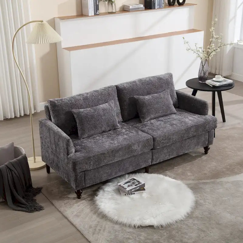 Causeuse moderne en tissu chenille, Canapé causeuse rembourré 2 places