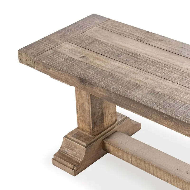 Banc en bois de pin recyclé, style planches rustiques avec finition à base d'eau
