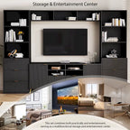 Grand meuble mural de divertissement avec grand rangement Support TV mural avec bibliothèque ouverte Meuble média pour TV jusqu'à 70 pouces