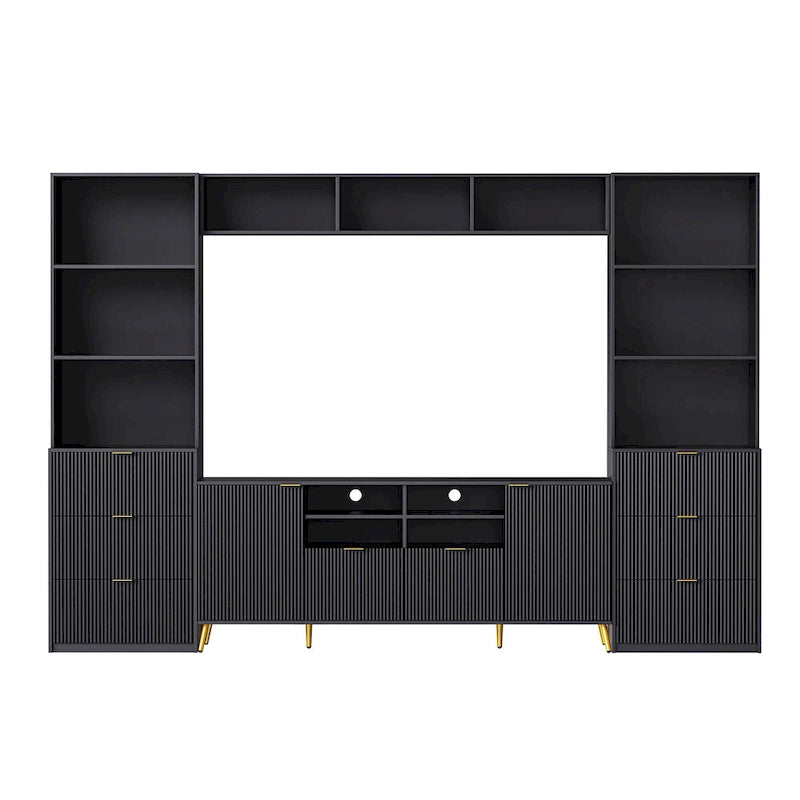 Grand meuble mural de divertissement avec grand rangement Support TV mural avec bibliothèque ouverte Meuble média pour TV jusqu'à 70 pouces