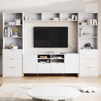 Grand meuble mural de divertissement avec grand rangement Support TV mural avec bibliothèque ouverte Meuble média pour TV jusqu'à 70 pouces