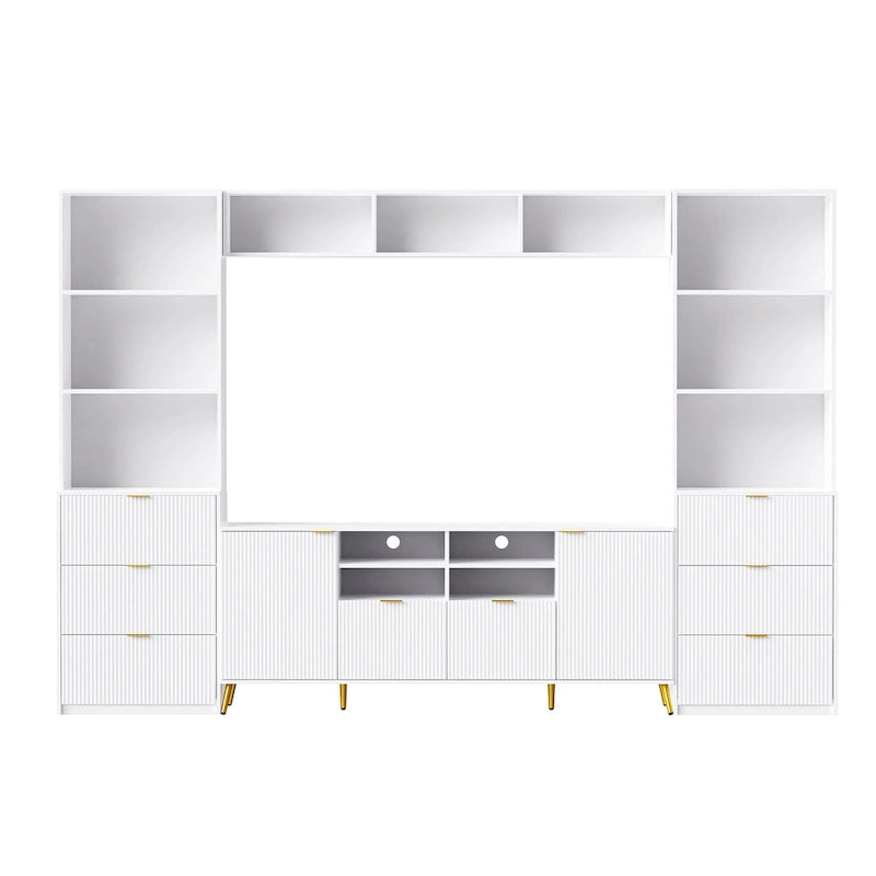 Grand meuble mural de divertissement avec grand rangement Support TV mural avec bibliothèque ouverte Meuble média pour TV jusqu'à 70 pouces