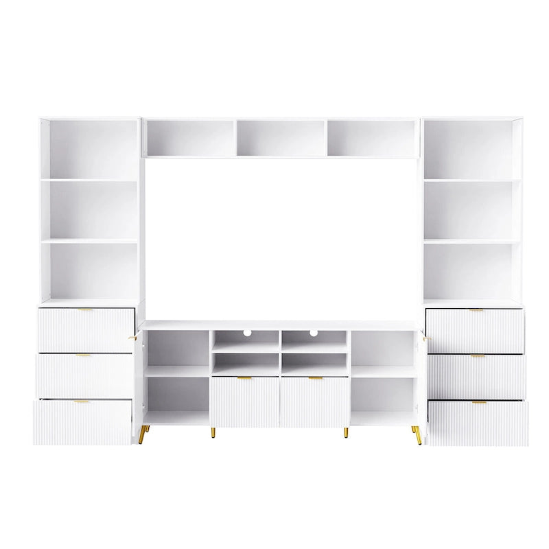 Grand meuble mural de divertissement avec grand rangement Support TV mural avec bibliothèque ouverte Meuble média pour TV jusqu'à 70 pouces