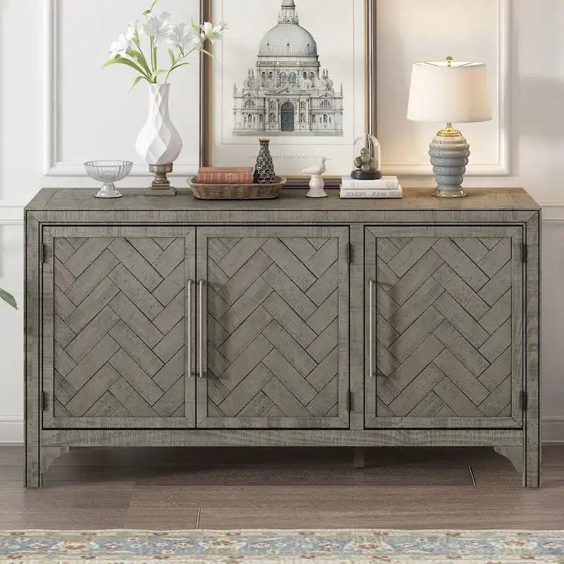 Meuble de rangement traditionnel avec étagères réglables et trois portes pour les salons, les entrées et les bureaux