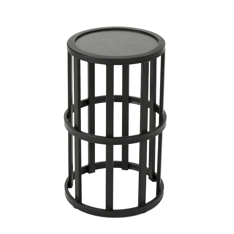 Table d'appoint ronde en carreaux de céramique industrielle avec cadre en fer noir, 28 cm