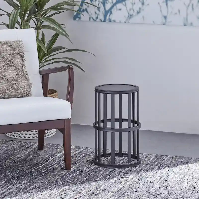 Table d'appoint ronde en carreaux de céramique industrielle avec cadre en fer noir, 28 cm