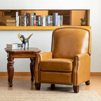 Fauteuil inclinable moderne rétro en cuir véritable avec garniture cloutée et cadre en bois