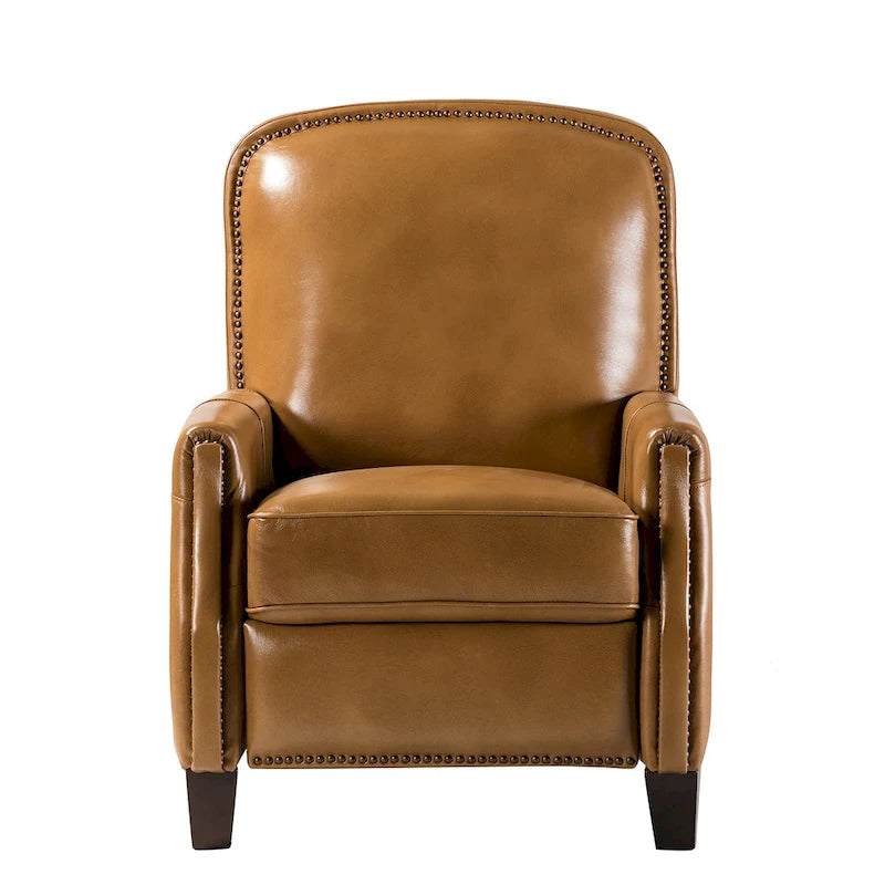 Fauteuil inclinable moderne rétro en cuir véritable avec garniture cloutée et cadre en bois