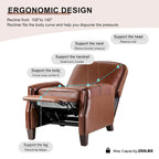 Fauteuil inclinable moderne rétro en cuir véritable avec garniture cloutée et cadre en bois