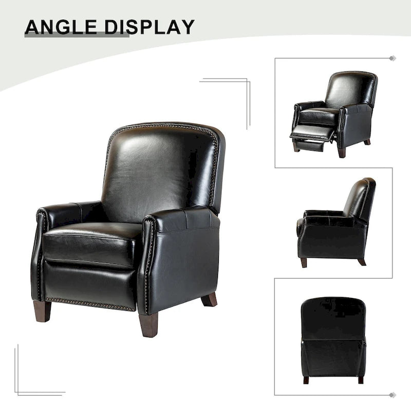 Fauteuil inclinable moderne rétro en cuir véritable avec garniture cloutée et cadre en bois
