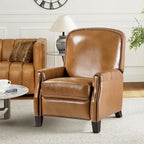 Fauteuil inclinable moderne rétro en cuir véritable avec garniture cloutée et cadre en bois