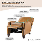 Fauteuil inclinable moderne rétro en cuir véritable avec garniture cloutée et cadre en bois