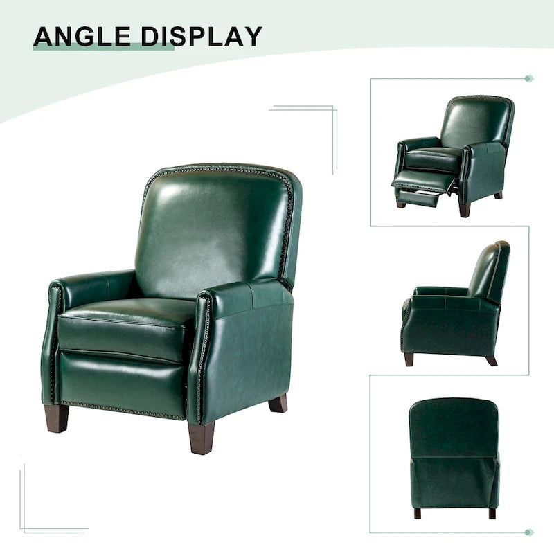 Fauteuil inclinable moderne rétro en cuir véritable avec garniture cloutée et cadre en bois