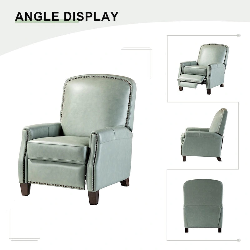 Fauteuil inclinable moderne rétro en cuir véritable avec garniture cloutée et cadre en bois