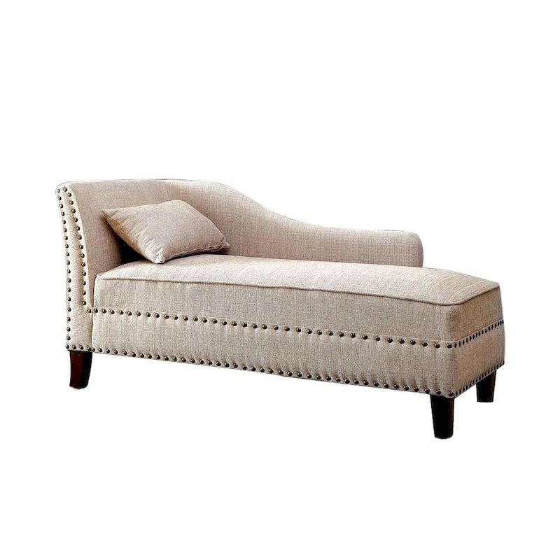 Chaise longue en tissu et bois au fini beige