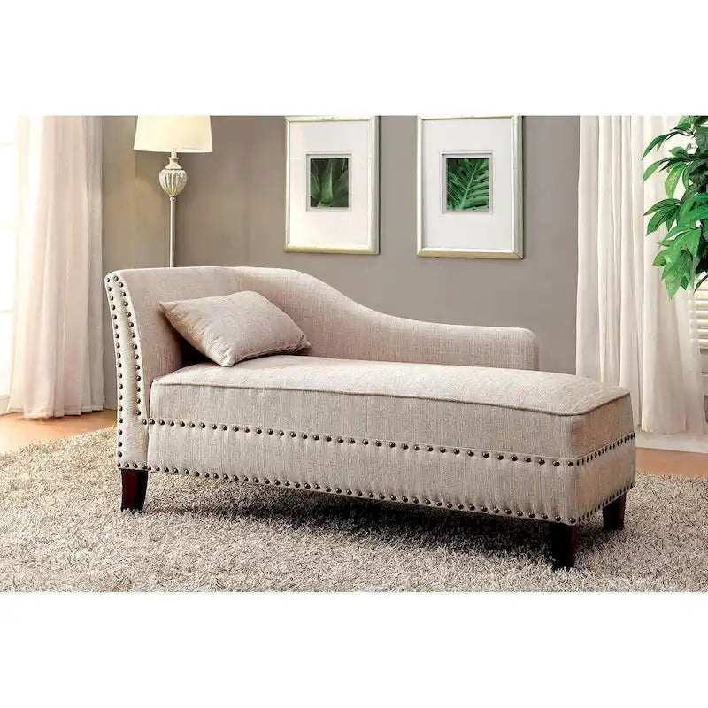 Chaise longue en tissu et bois au fini beige