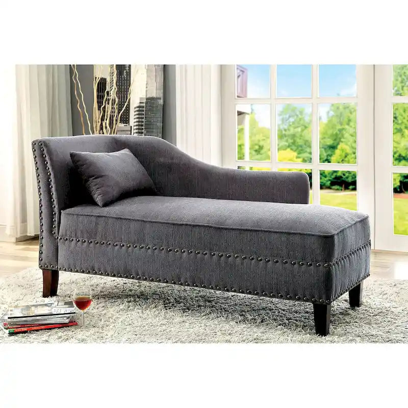 Chaise longue en tissu et bois, finition beige