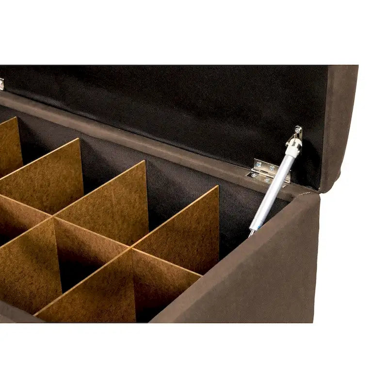 Banc de rangement pour chaussures 10 boutons capitonné en lin avec vérin hydraulique, fabriqué aux États-Unis