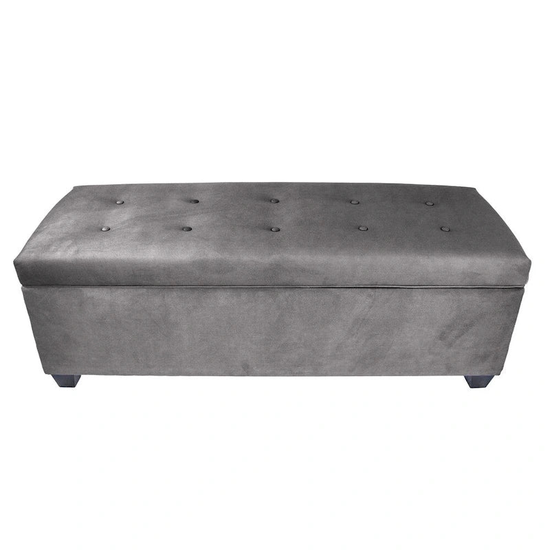 Banc de rangement pour chaussures 10 boutons capitonné en lin avec vérin hydraulique, fabriqué aux États-Unis