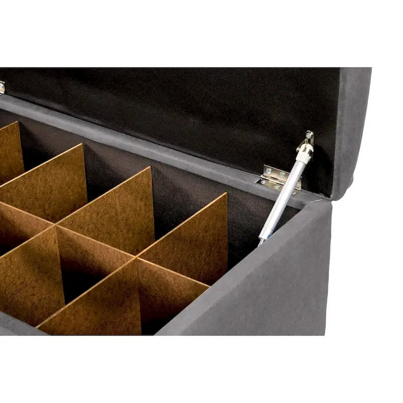 Banc de rangement pour chaussures 10 boutons capitonné en lin avec vérin hydraulique, fabriqué aux États-Unis