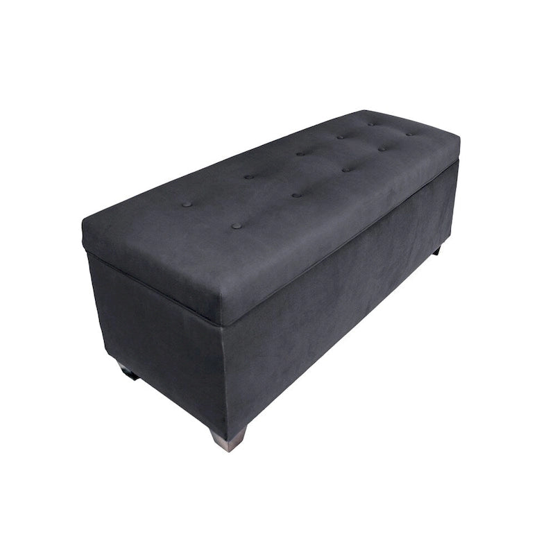 Banc de rangement pour chaussures 10 boutons capitonné en lin avec vérin hydraulique, fabriqué aux États-Unis