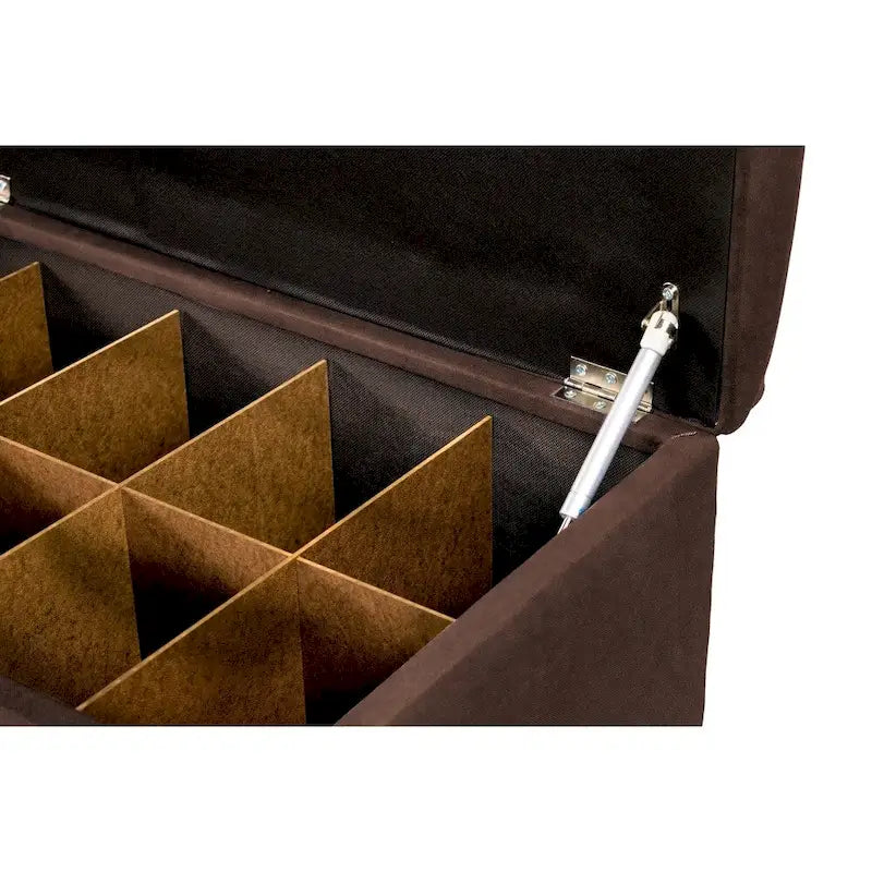 Banc de rangement pour chaussures 10 boutons capitonné en lin avec vérin hydraulique, fabriqué aux États-Unis