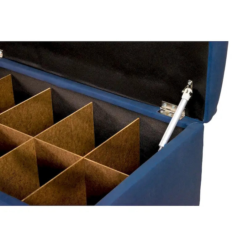 Banc de rangement pour chaussures 10 boutons capitonné en lin avec vérin hydraulique, fabriqué aux États-Unis