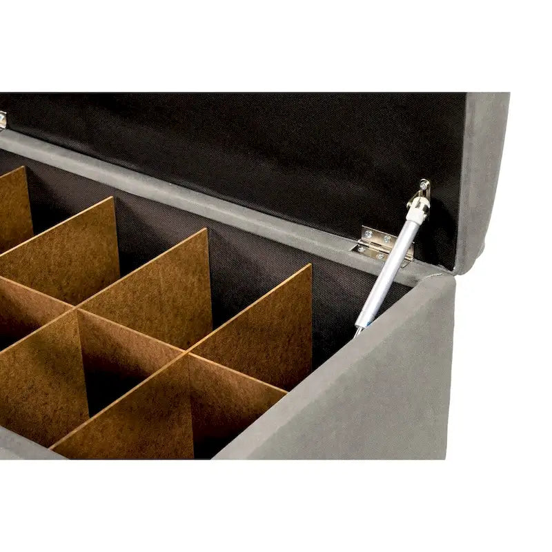 Banc de rangement pour chaussures 10 boutons capitonné en lin avec vérin hydraulique, fabriqué aux États-Unis