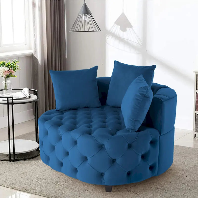 Grand fauteuil club moderne en velours avec 2 coussins