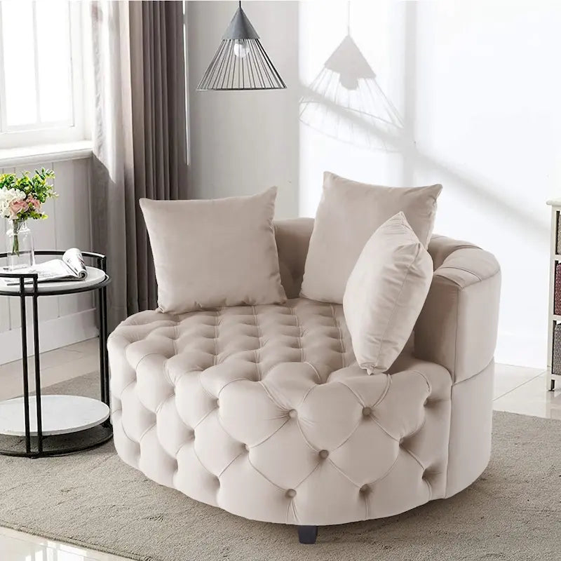 Grand fauteuil club moderne en velours avec 2 coussins